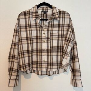 Moa Moa Brown Plaid Long Sleeve Cropped Shirt